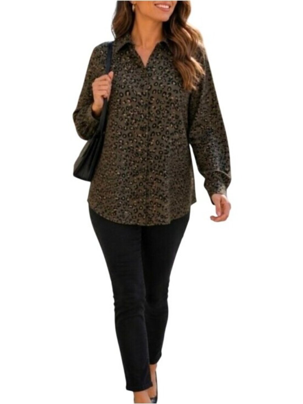 Chelsea & Theodore Leopard Print Button Down Blouse Size Small